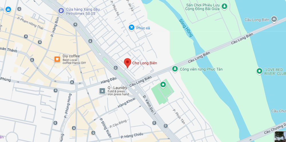 Vị trí của chợ Long Biên trên Google Maps